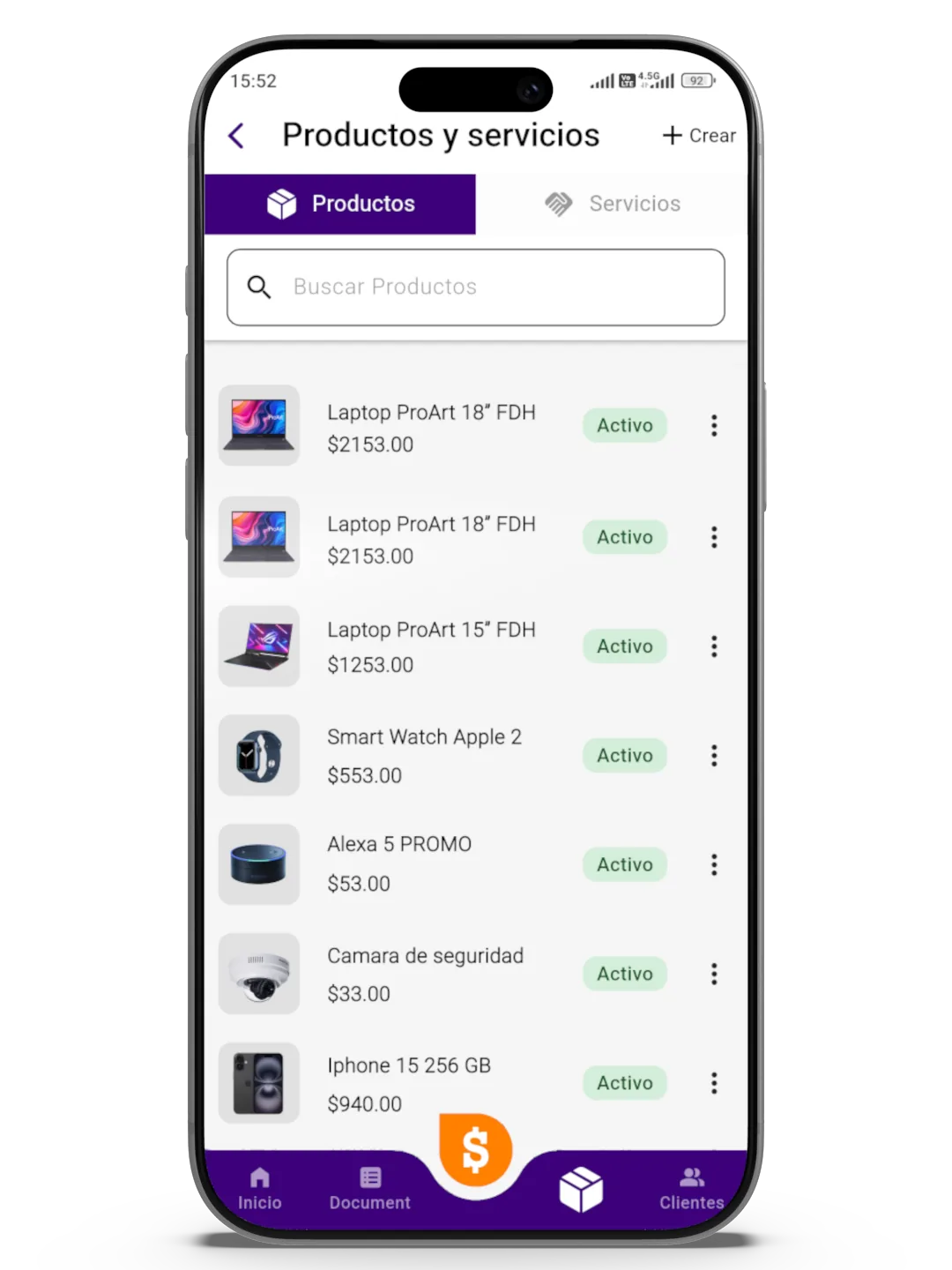 Aplicación móvil de FacturaSoft en un teléfono