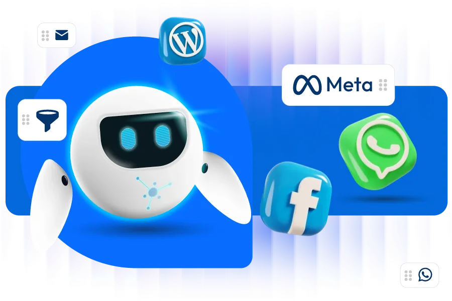 Canales conectados a Ventrix CRM: Meta, WhatsApp, Facebook, WordPress y correo
