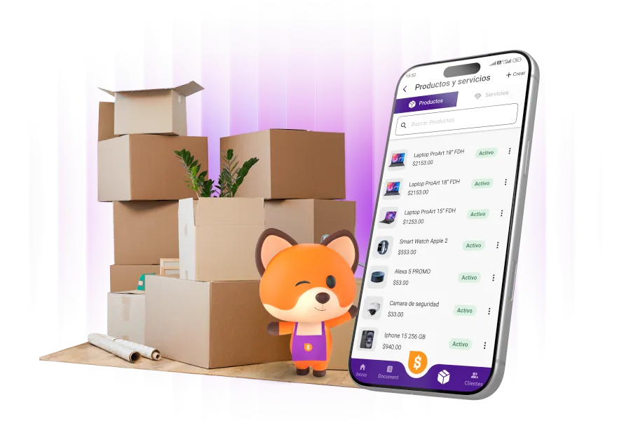 Control de inventario de FacturaSoft: existencias en bodega y catálogo de productos en el teléfono